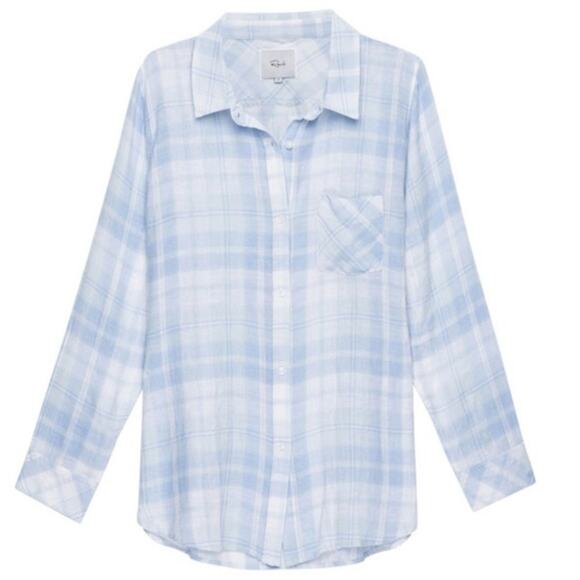 Rails Charli Rockport Plaid Linen Blend Shirt Button-Down Blue White Size M - Picture 1 of 11
